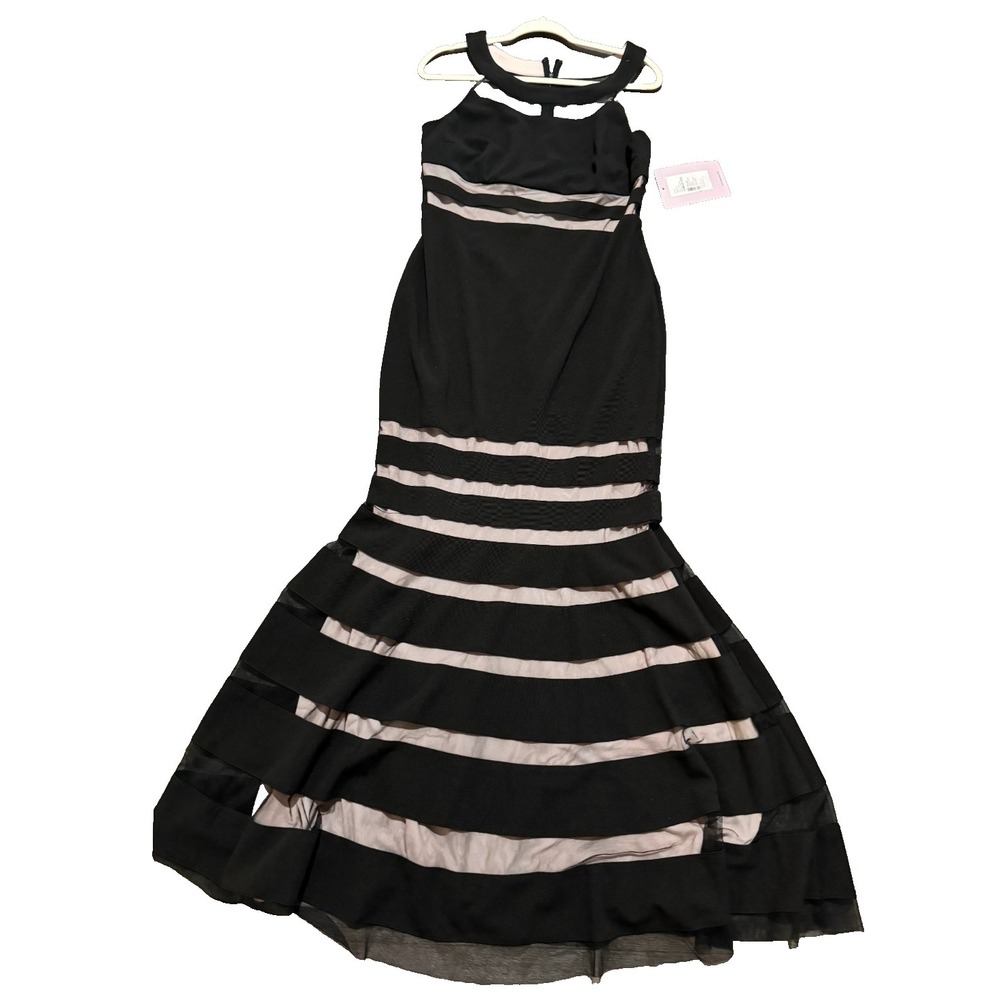 JS Collection black beige gown size 12 mermaid Prom dress stretchy - New